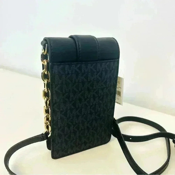 Michael Kors Purse Carmen Phone Crossbody Bag Black Signature - Picture 3 of 6